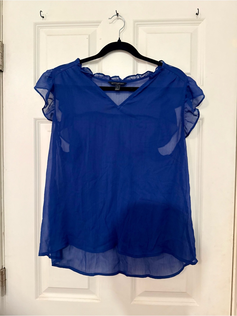 Banana Republic Chiffon V-Neck Flutter Sleeve Top - Blue